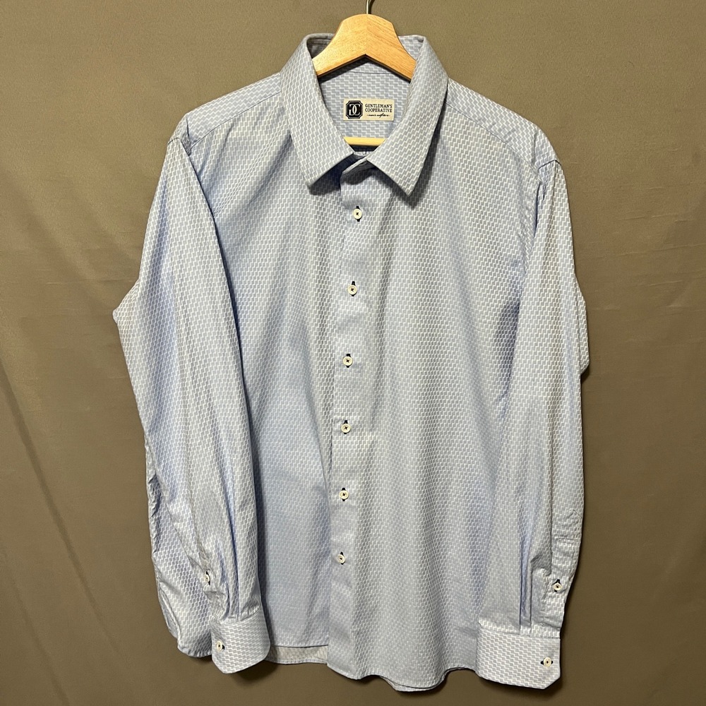 Gentleman's Cooperative Men's Luxury Blue Dress‎ Shirt Long Sleeve Button Up